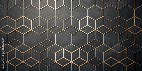 Elegant dark grey textured background with a repeating geometric pattern of golden hexagonal outlines creating a sophisticated and modern design