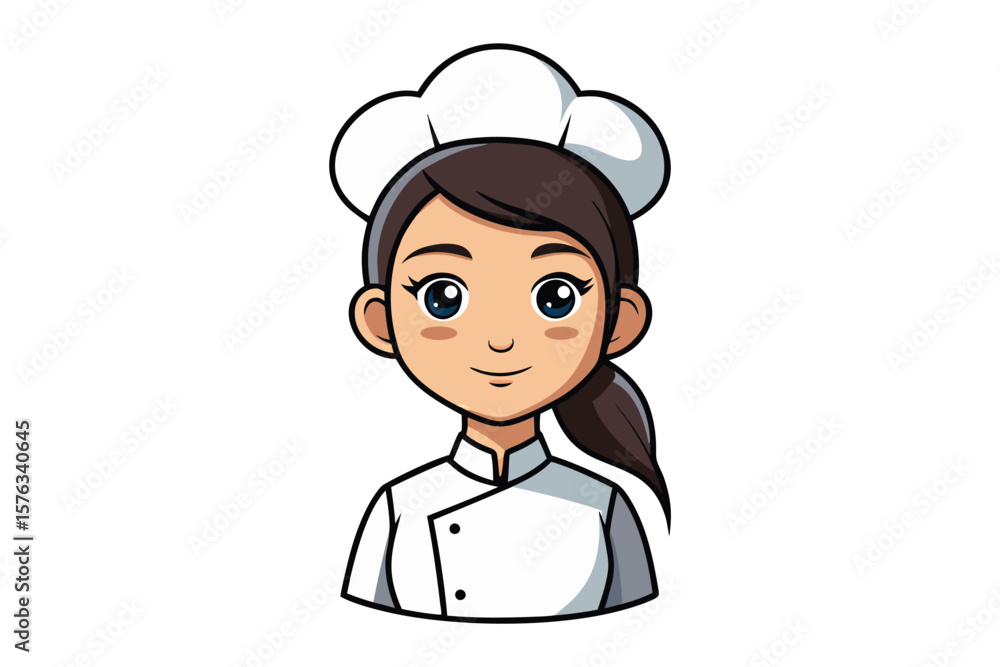 Professional Female Chef in Uniform: A professional female chef, adorned in a classic white uniform and iconic hat, emanates warmth and expertise, ready to create culinary wonders. Professional Female Chef in Uniform: A professional female chef, adorned in a classic white uniform and iconic hat, emanates warmth and expertise, ready to create culinary wonders.