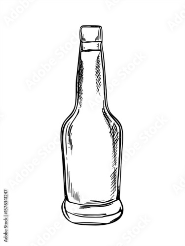 Sleek open bottle with long narrow neck and gently widening base monochrome vector illustration. Bottle for limoncello, vodka, or lemonade. For beverage branding, cocktail menu, alcohol packaging.