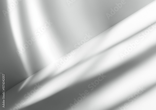 White background with soft shadow and blur for overlay effect. Abstract white light and shadow on grey wall texture, minimalist and realistic 3D render with subtle depth and detail
