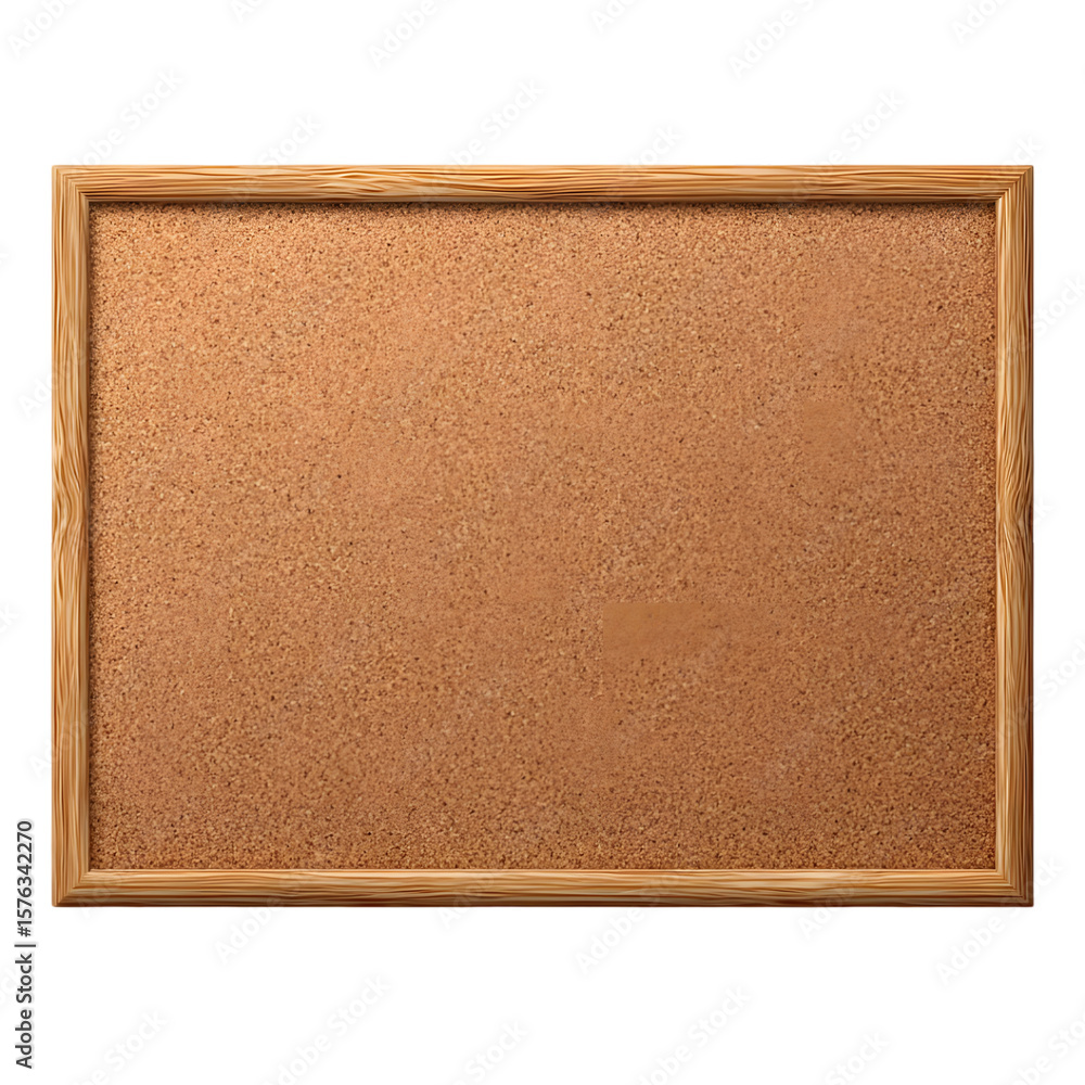 Fototapeta premium Cork Board: The photo captures an empty cork board, its natural cork texture framed in warm wood. Ideal for pinning notes, reminders, ideas, and creative projects.