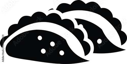 Two Black and White Scalloped Empanadas Food Illustration Simple Graphic Design vector