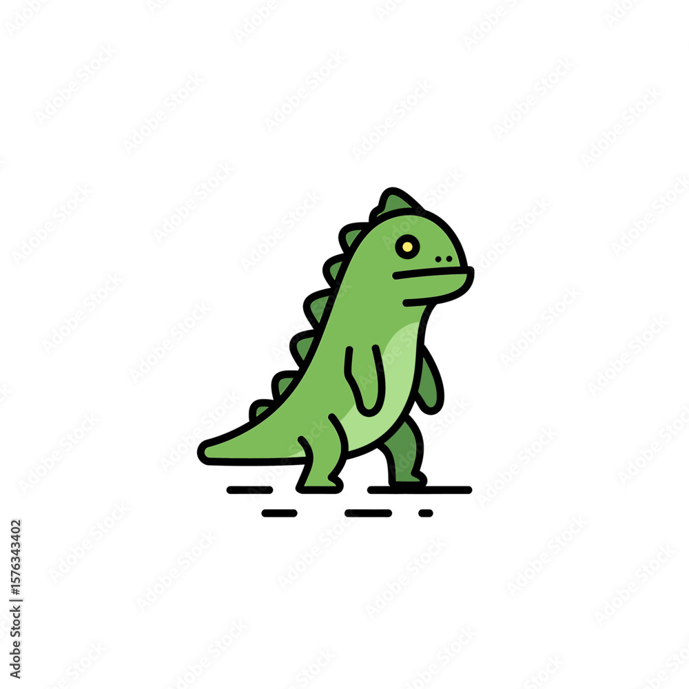 Fototapeta premium Adorable Green Dinosaur Illustration with Spiky Back