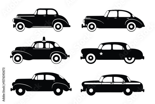 Classic Car Silhouette Collection: A selection of classic car silhouettes, capturing the elegance and timeless design of vintage automobiles.