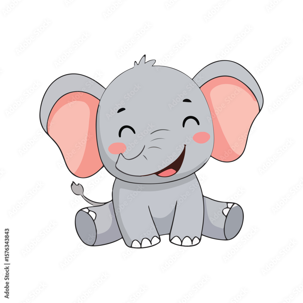 Fototapeta premium Cute Cartoon Elephant Illustration on White Background for Kids and Education