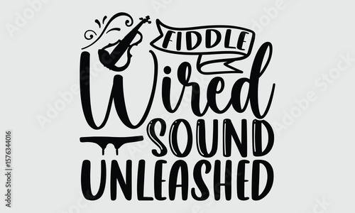 Fiddle Wired Sound Unleashed- Electric Violin T-shirt Design, elegant vector sketch with bold artistic flair. Isolated music-themed illustration ideal for print-ready fashion pieces.