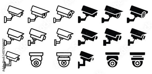Variety of Security Camera Icons in Modern Simple Design for Stock Use
