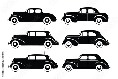 Vintage Car Silhouette: A collection of elegant silhouettes of vintage automobiles, showcasing timeless design and classic lines.