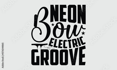 Neon Bow Electric Groove- Electric Violin T-shirt Design, music-inspired vector icon on plain white. Dynamic illustration style suited for t-shirts and other merchandise.