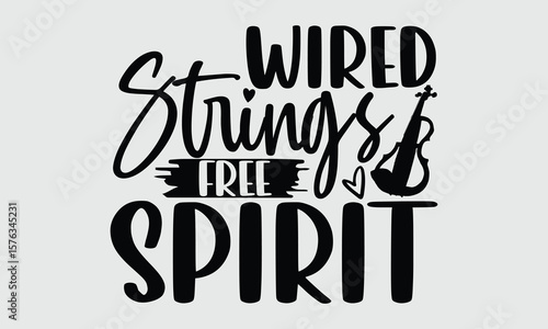 Wired Strings Free Spirit- Electric Violin T-shirt Design, expressive hand-drawn style illustration. Perfect vector art for musicians, music fans, and print-on-demand products.