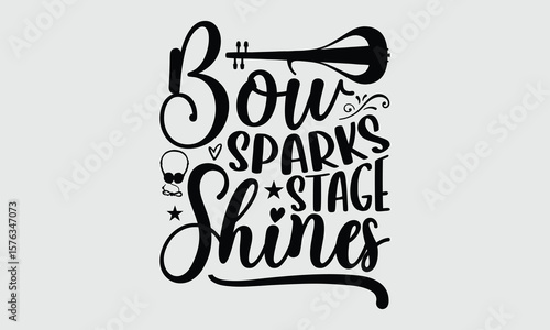 Bow Sparks Stage Shines- Electric Violin T-shirt Design, handcrafted vector sketch for printing. Isolated black-and-white illustration with a modern artistic tone.