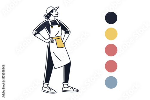 Service Worker in Workwear: A determined worker, dressed in workwear and an apron, stands with confident poise, symbolizing the strength, and reliability.