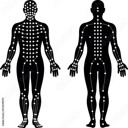 Acupuncture Points silhouette on white background