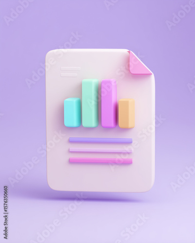 Illustrative business report with bar charts in pastel colors, economic data, business analysis, finance analysis