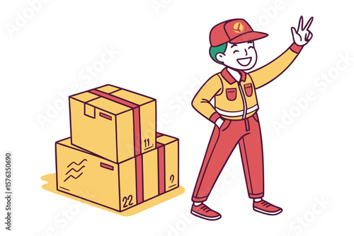 Delivery Delight: A cheerful delivery person stands with parcels, ready to provide fast and reliable service. Expressing speed and dependable delivery