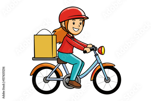 Delivery Cycle: A cheerful cycle courier, equipped with a helmet, swiftly transports a delivery, embodying speed and reliable service within the city.