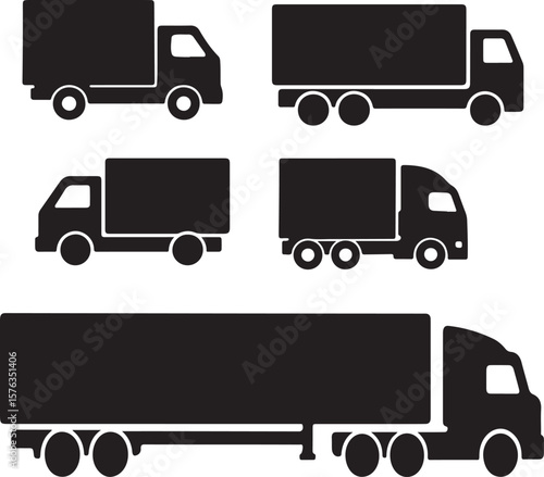 Truck Icon Vector Set – Cargo Transport Vehicle Silhouettes for Freight, Delivery, and Logistics Design