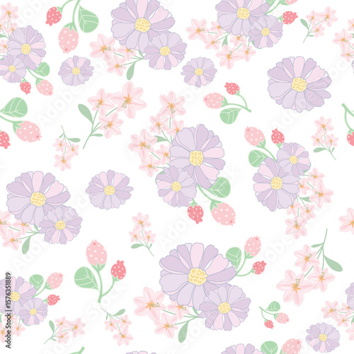 coquette seamless  pastel flowers pattern. pink flower. blue and purple flower