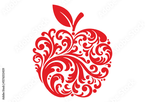 Stylized apple with floral ornament