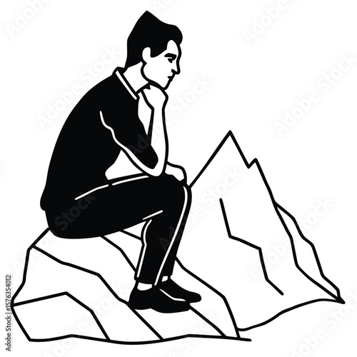 Man sitting on a rock contemplating the view silhouette