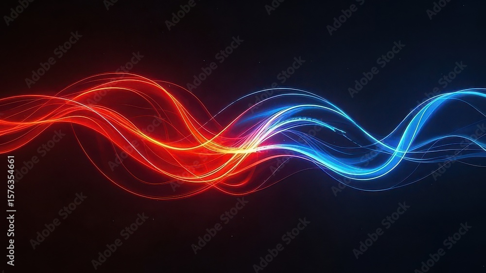 Fototapeta premium Dynamic Energy Wave A Mesmerizing Blend of Red and Blue Light Abstract Background, flowing lines for digital artwork