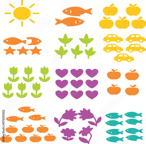 Colourful Educational Icons for Counting, Nature, and Early Math Learning

