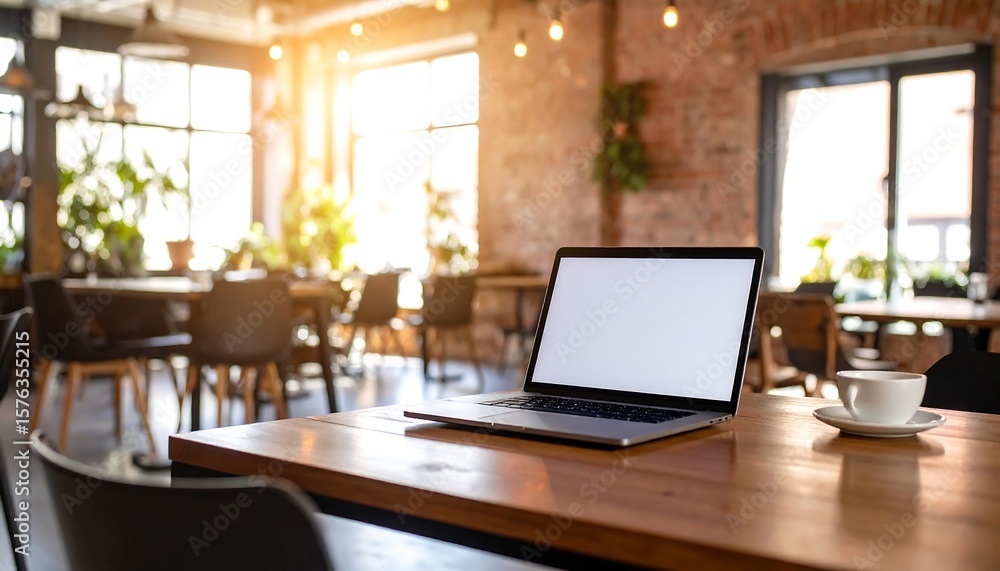 custom made wallpaper toronto digitalLaptop on cafe table, sunny interior