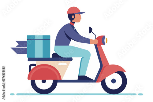 Speedy Delivery Service: A determined delivery person skillfully navigates a scooter, swiftly transporting a package, showcasing efficiency and reliability. Capturing the fast paced world