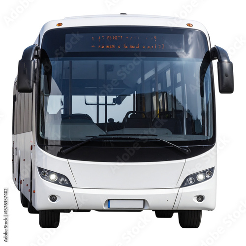 Front View of Modern City Bus with LED Display, Transparent Background