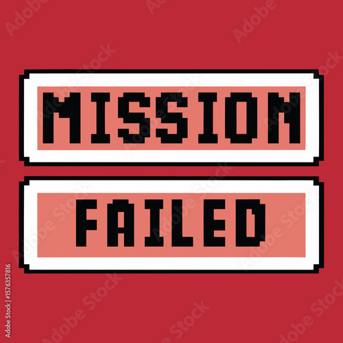 Pixel Art Mission Failed Graphic: Retro Game Over Design Element