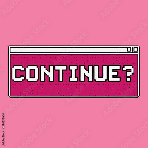 Retro Pixel Art Continue Button:  Digital Design Element, Website Graphic, Game UI, Pink Aesthetic, 8-bit, Pop Art, User Interface
