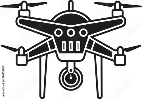 Monochrome Line Art Drone Illustration Aerial Vehicle Design in Black and White