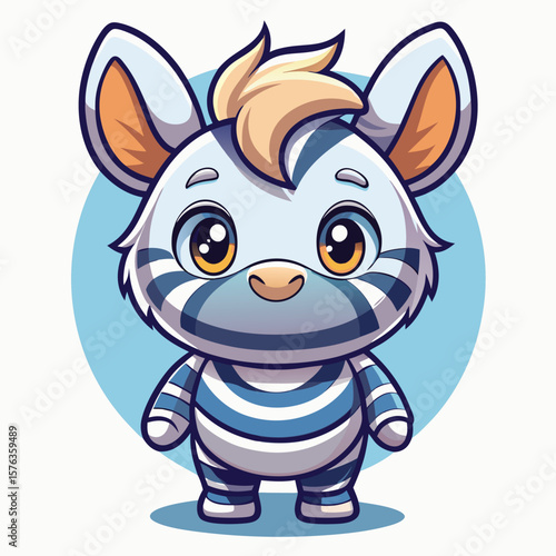 Cute cartoon zebra with light blue and white stripes