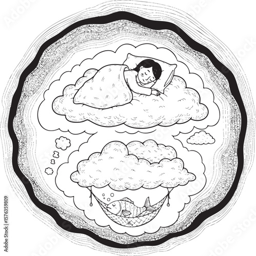 Dreaming On Cloud Nine Doodle Illustration