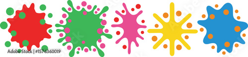 Blot shapes set, colorful splashes collection with uneven fluid rounded wavy edge. Paint spots, blots, puddles, stains with drops, blobs. Liquid watery graphic design elements, text backgrounds set