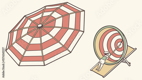 Beach umbrella and target practice illustration for summer vacation and outdoor activities fun and games day at the beach