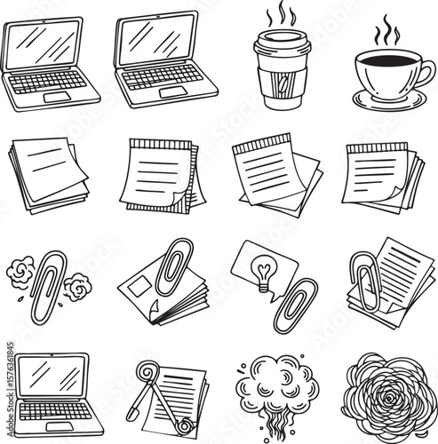 Office Supplies Doodle Sticker Set Vector