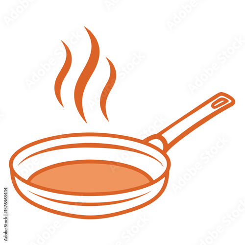 Orange frying pan with steam cooking kitchen