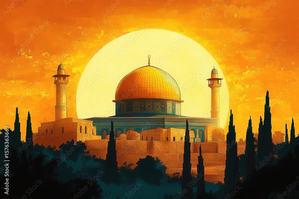 Fototapeta premium Dome of the rock at sunset in jerusalem