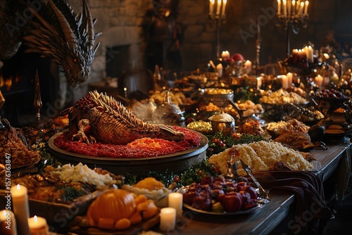 medieval banquet celebrating a dragon slayer’s return