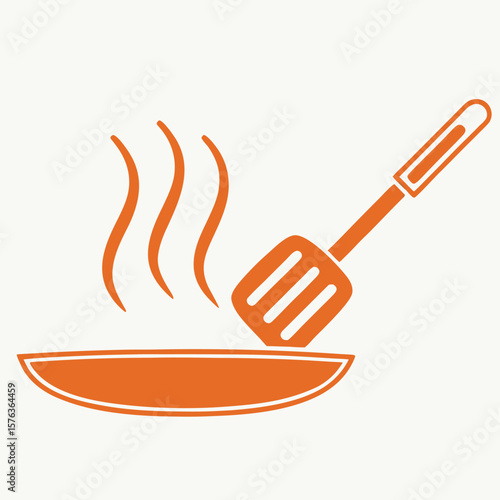 Orange spatula cooking food with steam vector