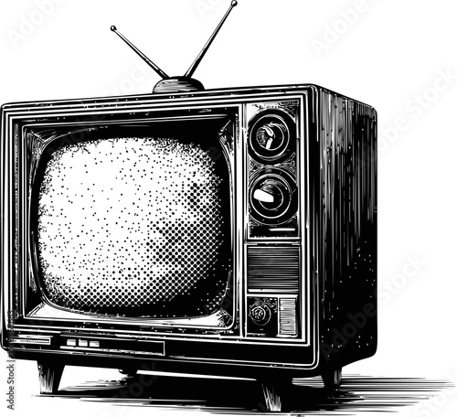 Vintage black and white retro tv with static screen. Vector illustration