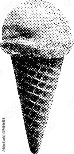 Black and white halftone ice cream cone. Vector illustration