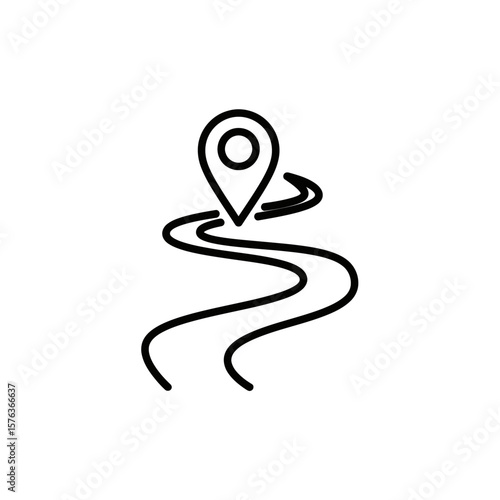 Vector map icon with winding road and location pin  