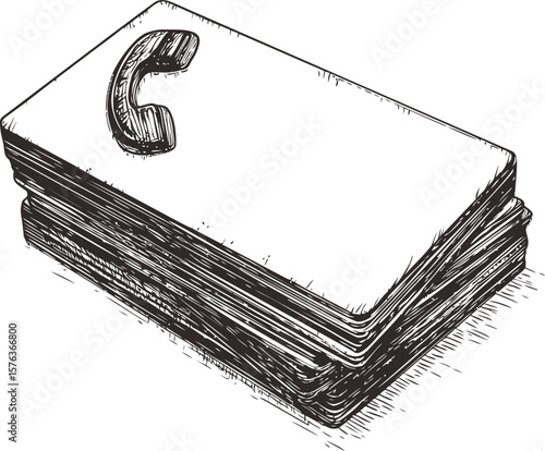Sketch of a detailed vintage phone book in monochrome drawing style. Vector illustration