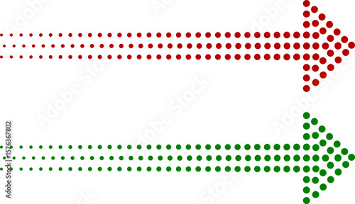 Arrow with red and green color made with dots. Design element green and red arrows.