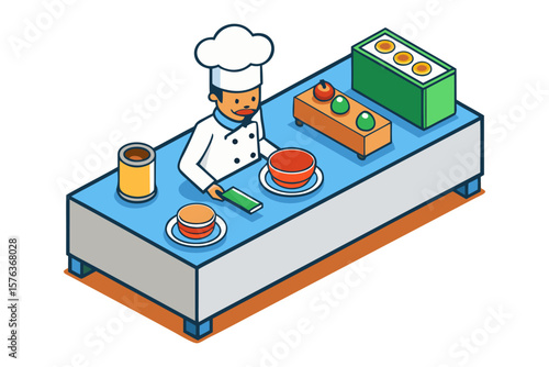 Culinary Craftsmanship: A chef skillfully prepares ingredients, showcasing the art of gastronomy.