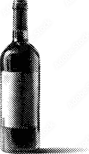 Halftone illustration of a wine bottle with shadow. Vector illustration