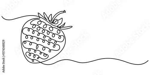 Continuous one line drawing single minimal strawberry, Vector strawberry with one line style and spots, Single continuous line drawing of organic strawberry for fruit icon fresh berries fruitage.    