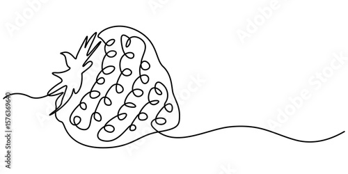 Continuous one line drawing single minimal strawberry, Vector strawberry with one line style and spots, Single continuous line drawing of organic strawberry for fruit icon fresh berries fruitage.    